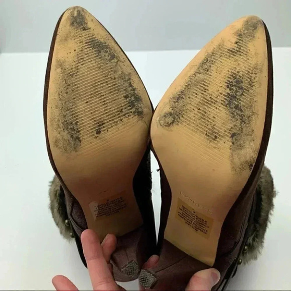 Express ankle booties 7 brown faux suede faux fur - Picture 6 of 10